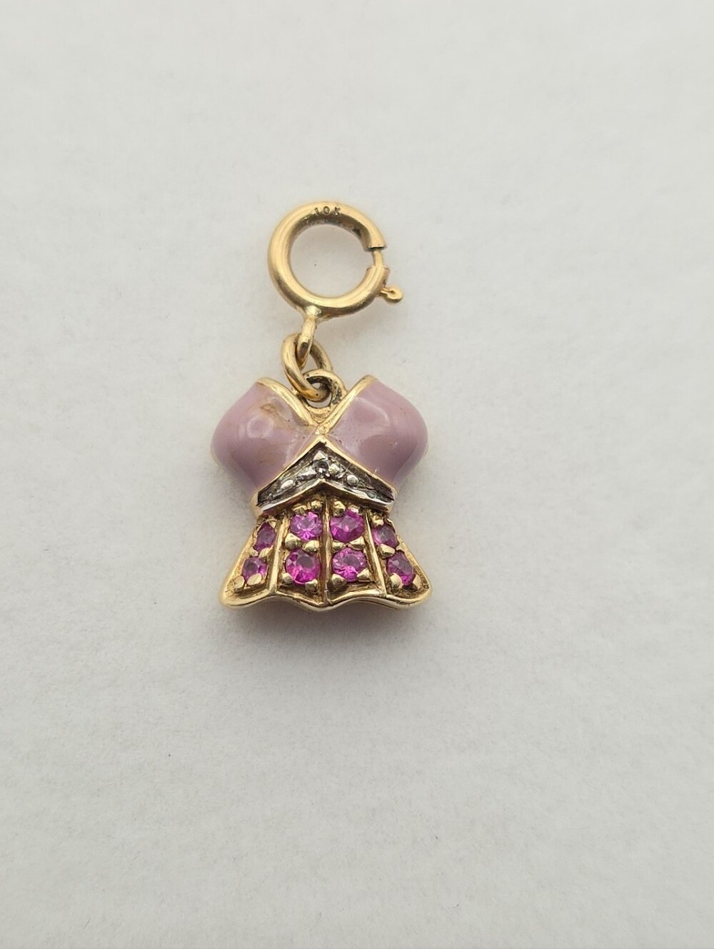 Vintage Fine Jewelry 10k Gold Ruby Enamel Charm Beach Babe Bikini Tankini